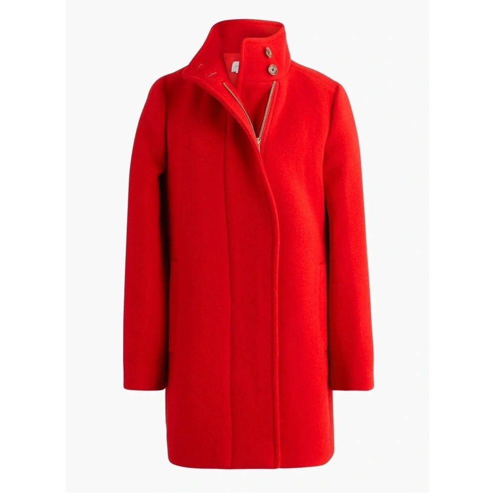 J.Crew City Coat with Button Neck in Classic Cardinal Red Wool Knit 14 - Picture 2 of 11